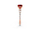 Rose gold Cushion Cut Solitaire Ruby Ring with Pave Band and Four-Prong Setting_2