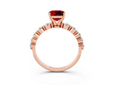 Rose gold Cushion Cut Solitaire Ruby Ring with Pave Band and Four-Prong Setting_3