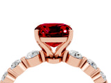 Rose gold Cushion Cut Solitaire Ruby Ring with Pave Band and Four-Prong Setting_4