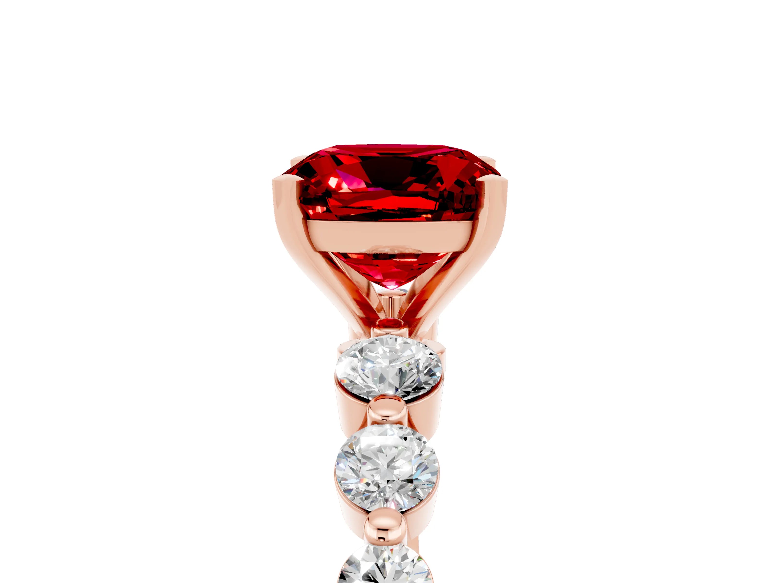 Rose gold Cushion Cut Solitaire Ruby Ring with Pave Band and Four-Prong Setting_5