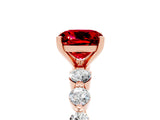 Rose gold Cushion Cut Solitaire Ruby Ring with Pave Band and Four-Prong Setting_5