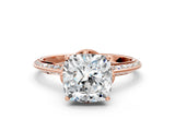 Rose gold Cushion Cut Solitaire Split Shank Pave Diamond Engagement Ring with Four-Prong Setting_45
