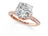 Rose gold Cushion Cut Solitaire Split Shank Pave Diamond Engagement Ring with Four-Prong Setting_46