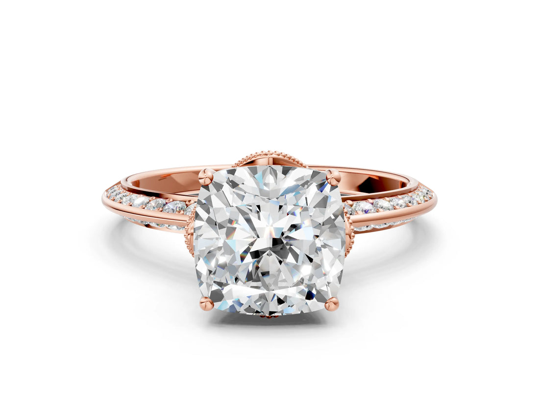 Rose gold Cushion Cut Solitaire Split Shank Pave Diamond Engagement Ring with Four-Prong Setting_9