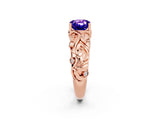 Rose gold Cushion Cut Solitaire Tanzanite Leaf-Inspired Vine Band Ring with Prong Setting_2