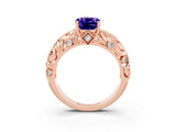Rose gold Cushion Cut Solitaire Tanzanite Leaf-Inspired Vine Band Ring with Prong Setting_3