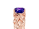 Rose gold Cushion Cut Solitaire Tanzanite Leaf-Inspired Vine Band Ring with Prong Setting_5