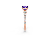 Rose gold Cushion Cut Solitaire Tanzanite Ring with Pave Band and Four-Prong Setting_2