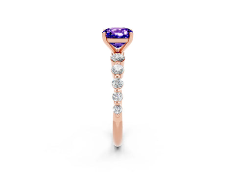 Rose gold Cushion Cut Solitaire Tanzanite Ring with Pave Band and Four-Prong Setting_2