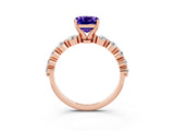 Rose gold Cushion Cut Solitaire Tanzanite Ring with Pave Band and Four-Prong Setting_3