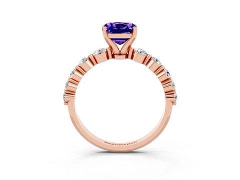 Rose gold Cushion Cut Solitaire Tanzanite Ring with Pave Band and Four-Prong Setting_3