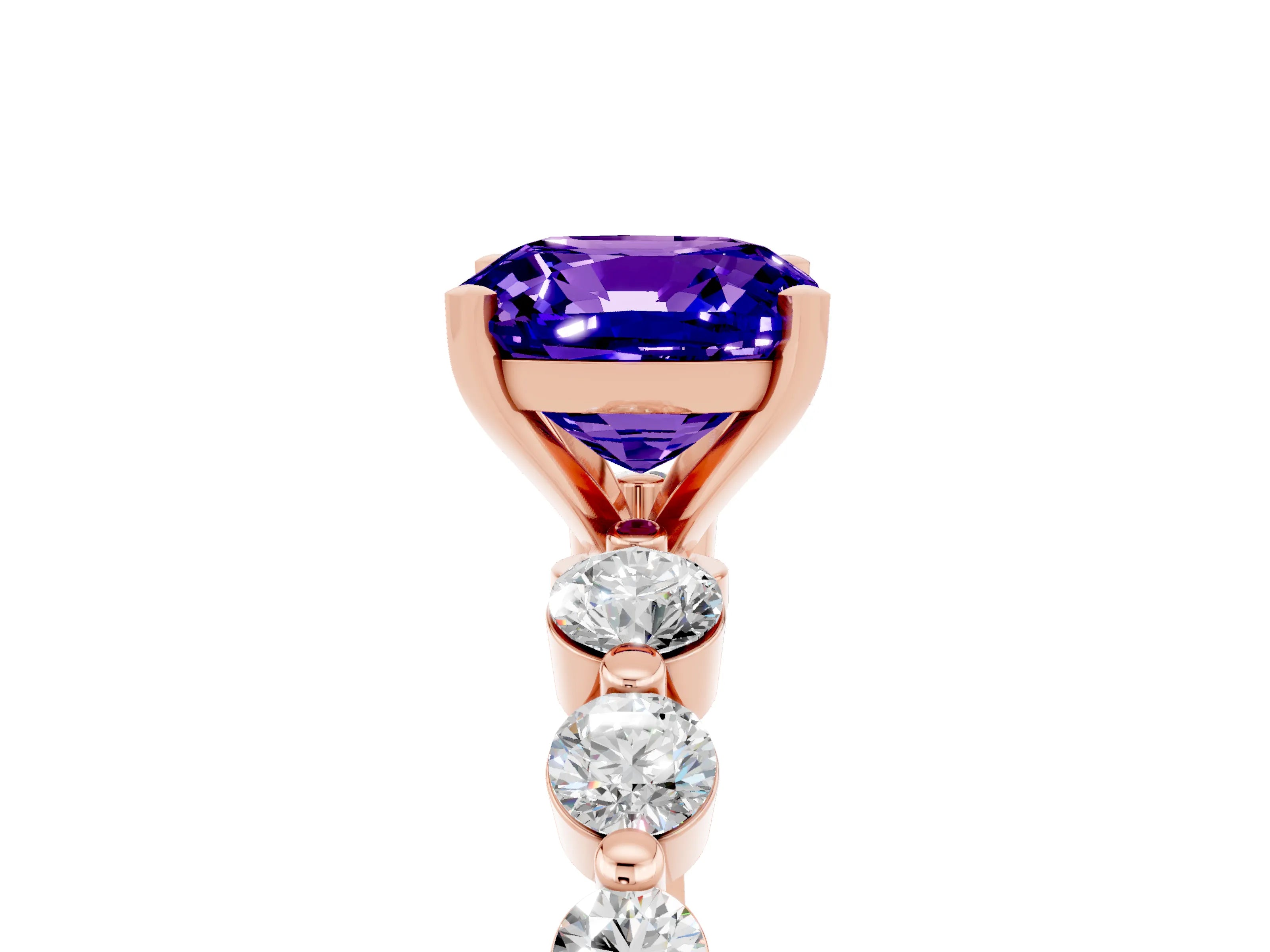 Rose gold Cushion Cut Solitaire Tanzanite Ring with Pave Band and Four-Prong Setting_5