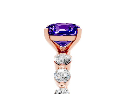 Rose gold Cushion Cut Solitaire Tanzanite Ring with Pave Band and Four-Prong Setting_5