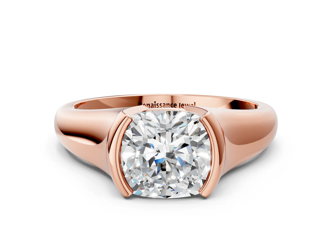 Rose gold Cushion Cut Solitaire Tension Set Diamond Ring with Split Shank Band_15