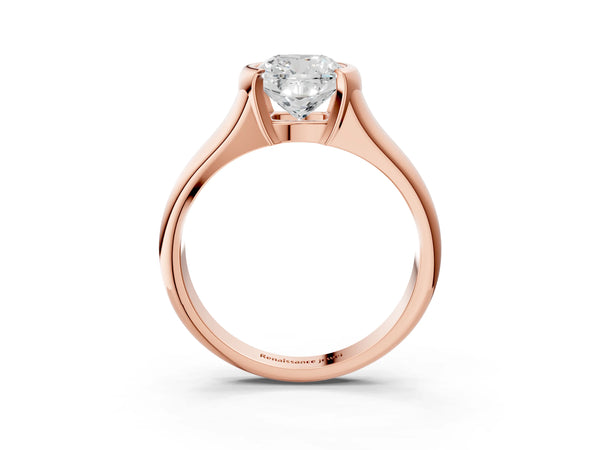 Rose Gold Cushion Cut Tension Style Solitaire Engagement Ring Setting with Wide Sculpted Band