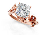 Rose gold Cushion Cut Solitaire Twist Engagement Ring with Leaf Accents and Prong Setting_16