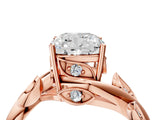 Rose gold Cushion Cut Solitaire Twist Engagement Ring with Leaf Accents and Prong Setting_19