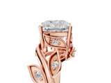 Rose gold Cushion Cut Solitaire Twist Engagement Ring with Leaf Accents and Prong Setting_20