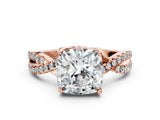 Rose gold Cushion Cut Solitaire Twist Pave Diamond Engagement Ring with Prong Setting_15