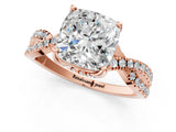 Rose gold Cushion Cut Solitaire Twist Pave Diamond Engagement Ring with Prong Setting_16