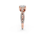 Rose gold Cushion Cut Solitaire Twist Pave Diamond Engagement Ring with Prong Setting_17