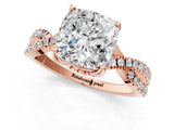 Rose gold Cushion Cut Solitaire Twist Pave Diamond Engagement Ring with Prong Setting_28