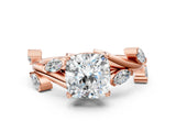 Rose gold Cushion Cut Solitaire Twisted Band Marquise Accent Prong Setting Ring_3