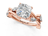 Rose gold Cushion Cut Solitaire Twisted Band Marquise Accent Prong Setting Ring_4