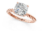 Rose gold Cushion Cut Solitaire Twisted Band with Four-Prong Setting_126