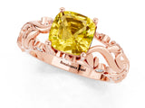 Rose gold Cushion Cut Solitaire Yellow Sapphire Leaf-Inspired Vine Band Ring with Prong Setting_25