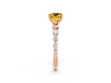 Rose gold Cushion Cut Solitaire Yellow Sapphire Ring with Pave Band and Four-Prong Setting_26