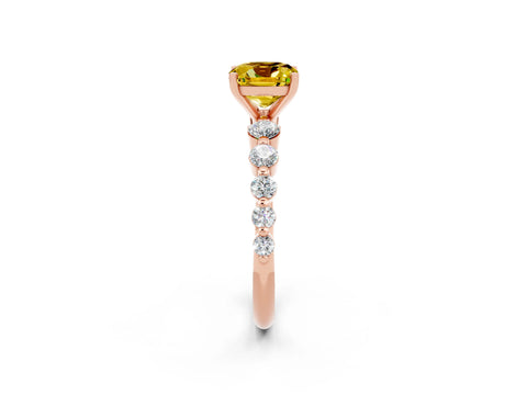 Rose gold Cushion Cut Solitaire Yellow Sapphire Ring with Pave Band and Four-Prong Setting_26