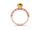 Rose gold Cushion Cut Solitaire Yellow Sapphire Ring with Pave Band and Four-Prong Setting_27
