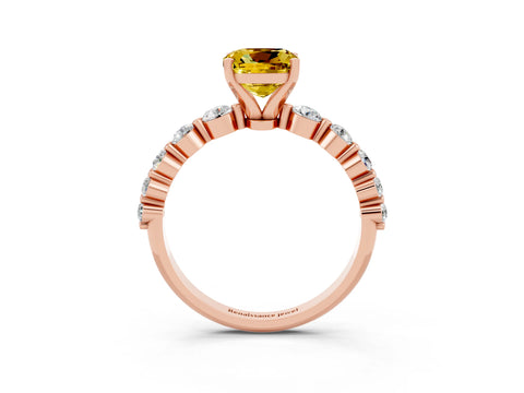 Rose gold Cushion Cut Solitaire Yellow Sapphire Ring with Pave Band and Four-Prong Setting_27