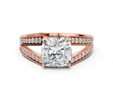 Rose gold Cushion Cut Split Shank Pave Diamond Ring with Four-Prong Setting_32