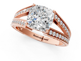 Rose gold Cushion Cut Split Shank Pave Diamond Ring with Four-Prong Setting_33
