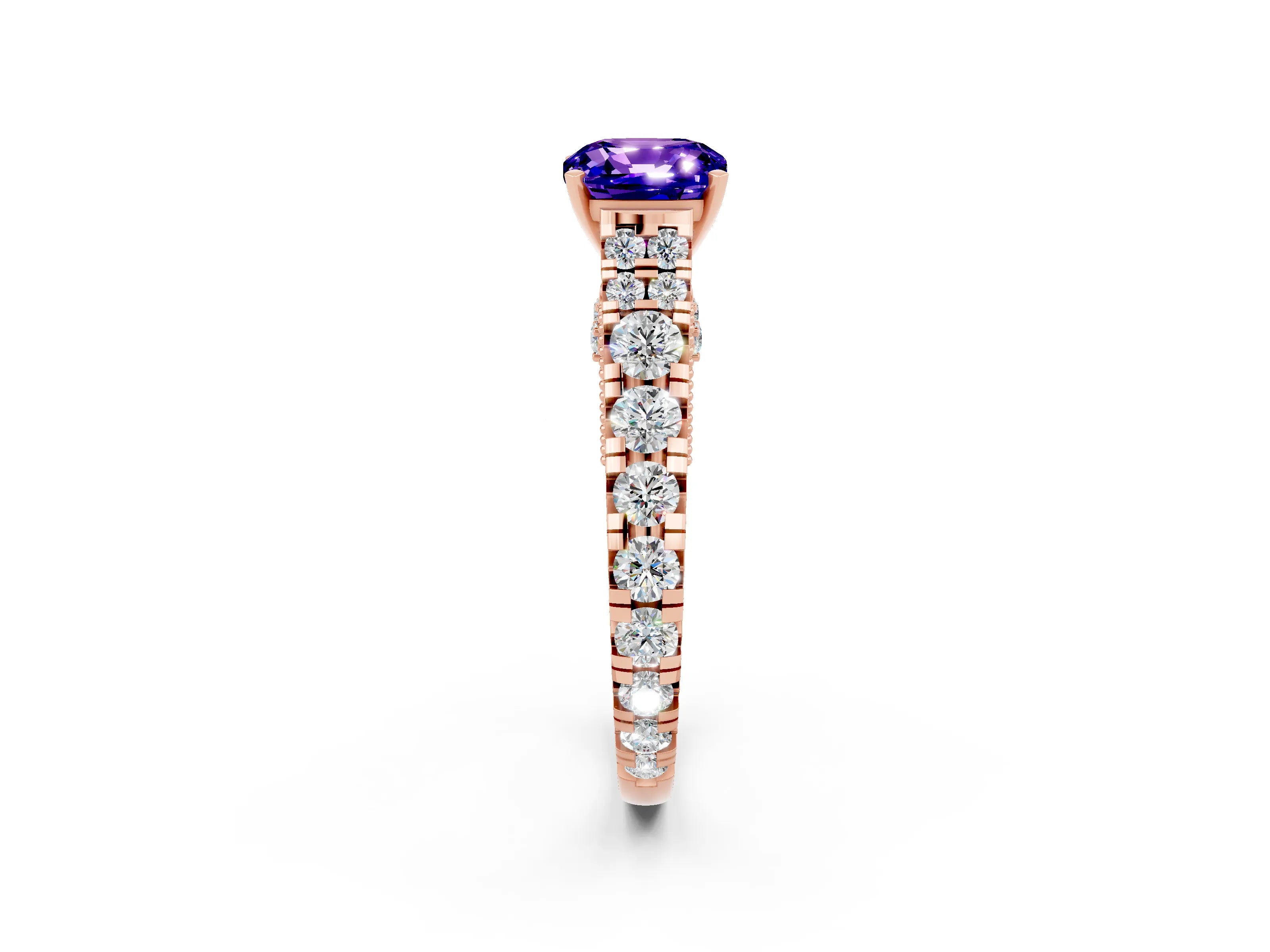 Rose gold Cushion Cut Tanzanite Classic Solitaire Ring with Pavé Band and Four-Prong Setting_2