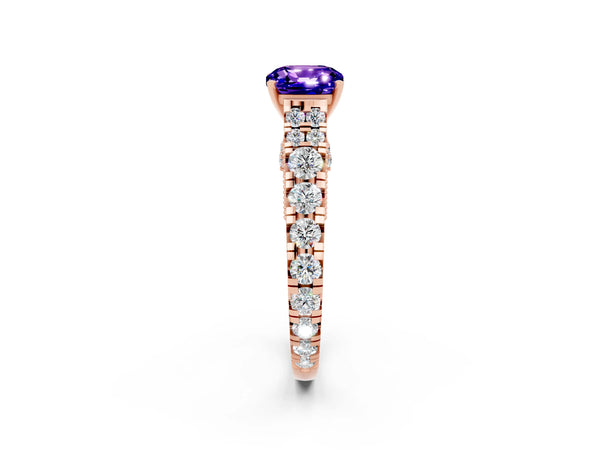 Rose gold Cushion Cut Tanzanite Classic Solitaire Ring with Pavé Band and Four-Prong Setting