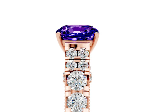 Rose gold Cushion Cut Tanzanite Classic Solitaire Ring with Pavé Band and Four-Prong Setting_5