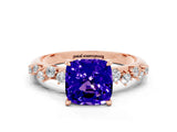 Rose gold Cushion Cut Tanzanite Cluster Side Stone Solitaire Ring with Prong Setting_24