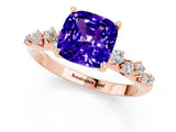 Rose gold Cushion Cut Tanzanite Cluster Side Stone Solitaire Ring with Prong Setting_25