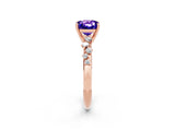 Rose gold Cushion Cut Tanzanite Cluster Side Stone Solitaire Ring with Prong Setting_26