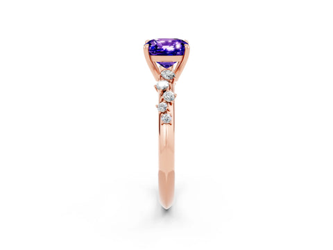 Rose gold Cushion Cut Tanzanite Cluster Side Stone Solitaire Ring with Prong Setting_26