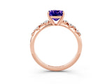 Rose gold Cushion Cut Tanzanite Cluster Side Stone Solitaire Ring with Prong Setting_27
