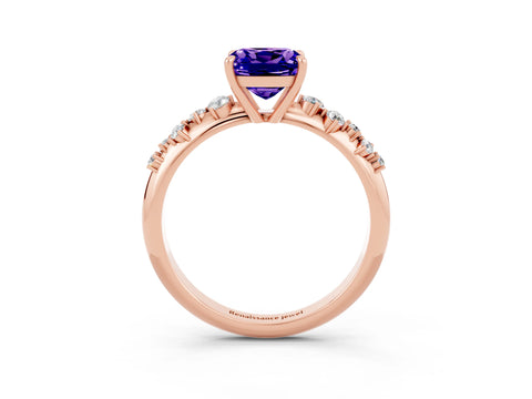 Rose gold Cushion Cut Tanzanite Cluster Side Stone Solitaire Ring with Prong Setting_27