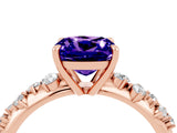 Rose gold Cushion Cut Tanzanite Cluster Side Stone Solitaire Ring with Prong Setting_28