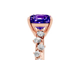Rose gold Cushion Cut Tanzanite Cluster Side Stone Solitaire Ring with Prong Setting_29
