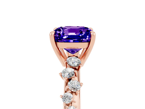 Rose gold Cushion Cut Tanzanite Cluster Side Stone Solitaire Ring with Prong Setting_29