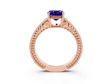 Rose gold Cushion Cut Tanzanite Engagement Ring with Milgrain Channel Set Band and Prong Setting_3