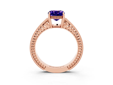 Rose gold Cushion Cut Tanzanite Engagement Ring with Milgrain Channel Set Band and Prong Setting_3